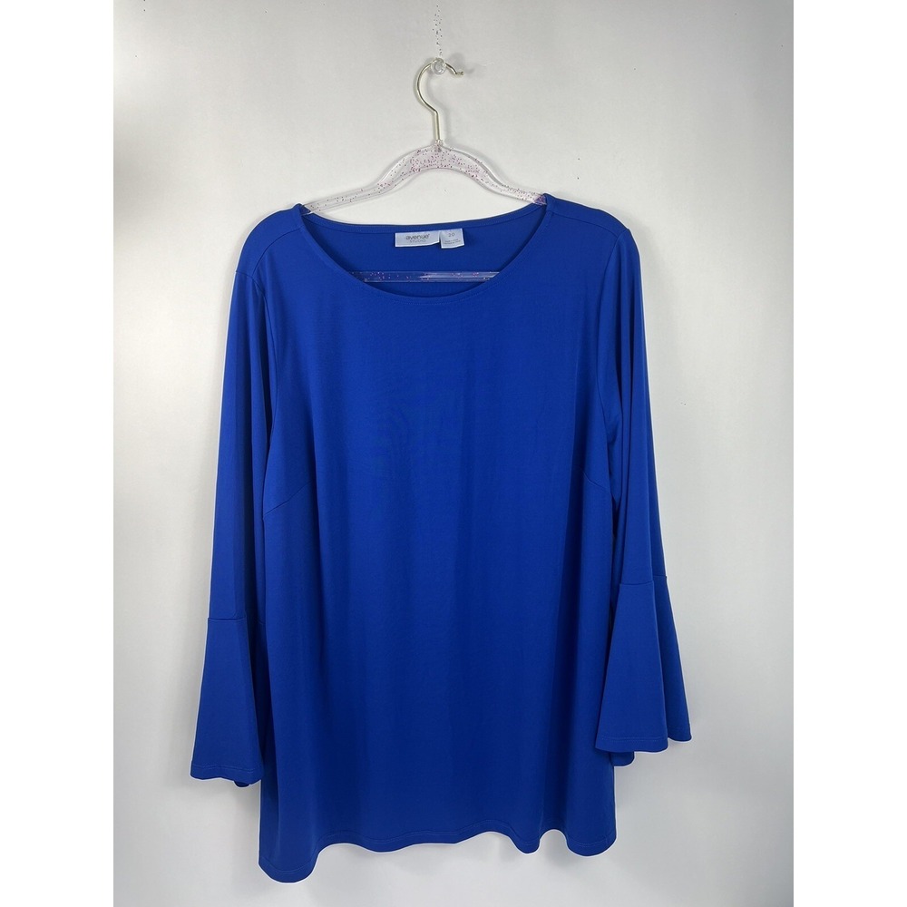 Avenue Studio Top Women's Sz 20 Blue Bell Bottom Sleeve Scoop Neck‎